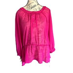 Women's‎ Old Navy Barbie Pink Sheer Blouse Size XL Ruffles Lightweight Top Layer